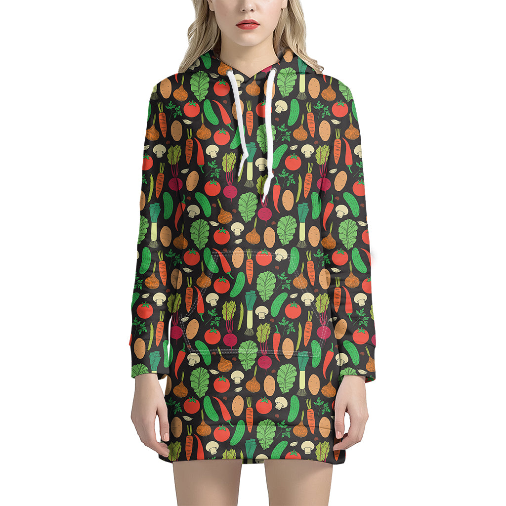 Cute Vegan Pattern Print Hoodie Dress