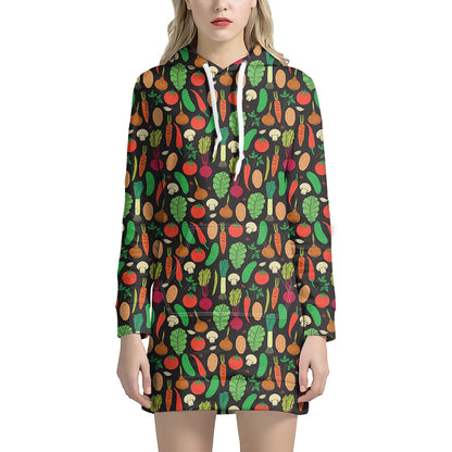 Cute Vegan Pattern Print Hoodie Dress