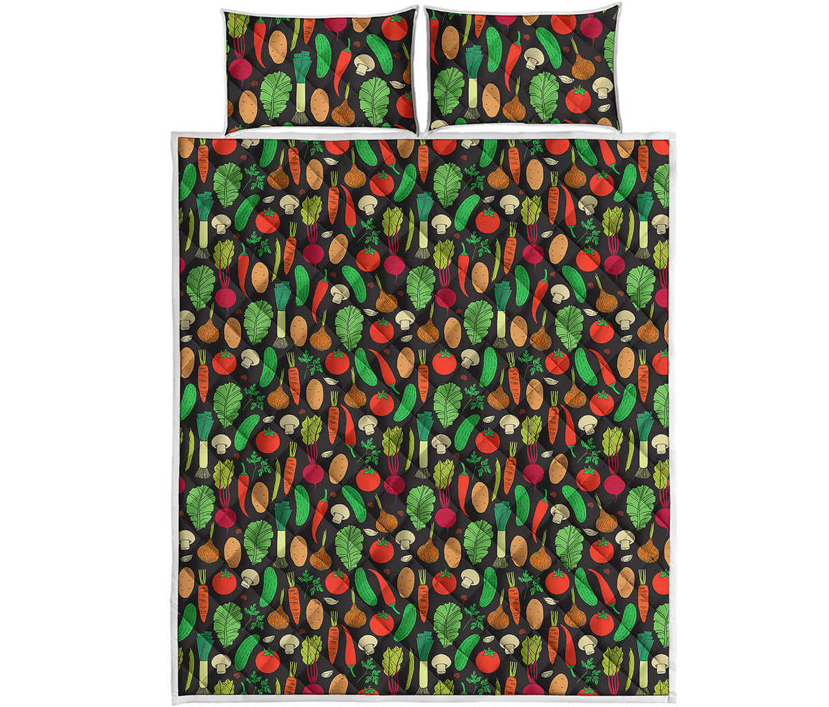Cute Vegan Pattern Print Quilt Bed Set
