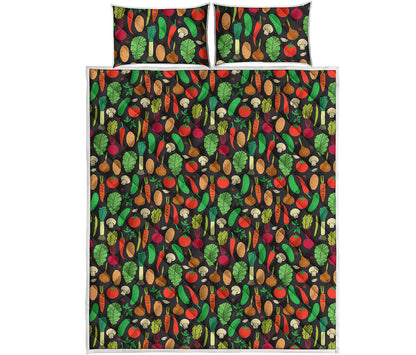 Cute Vegan Pattern Print Quilt Bed Set