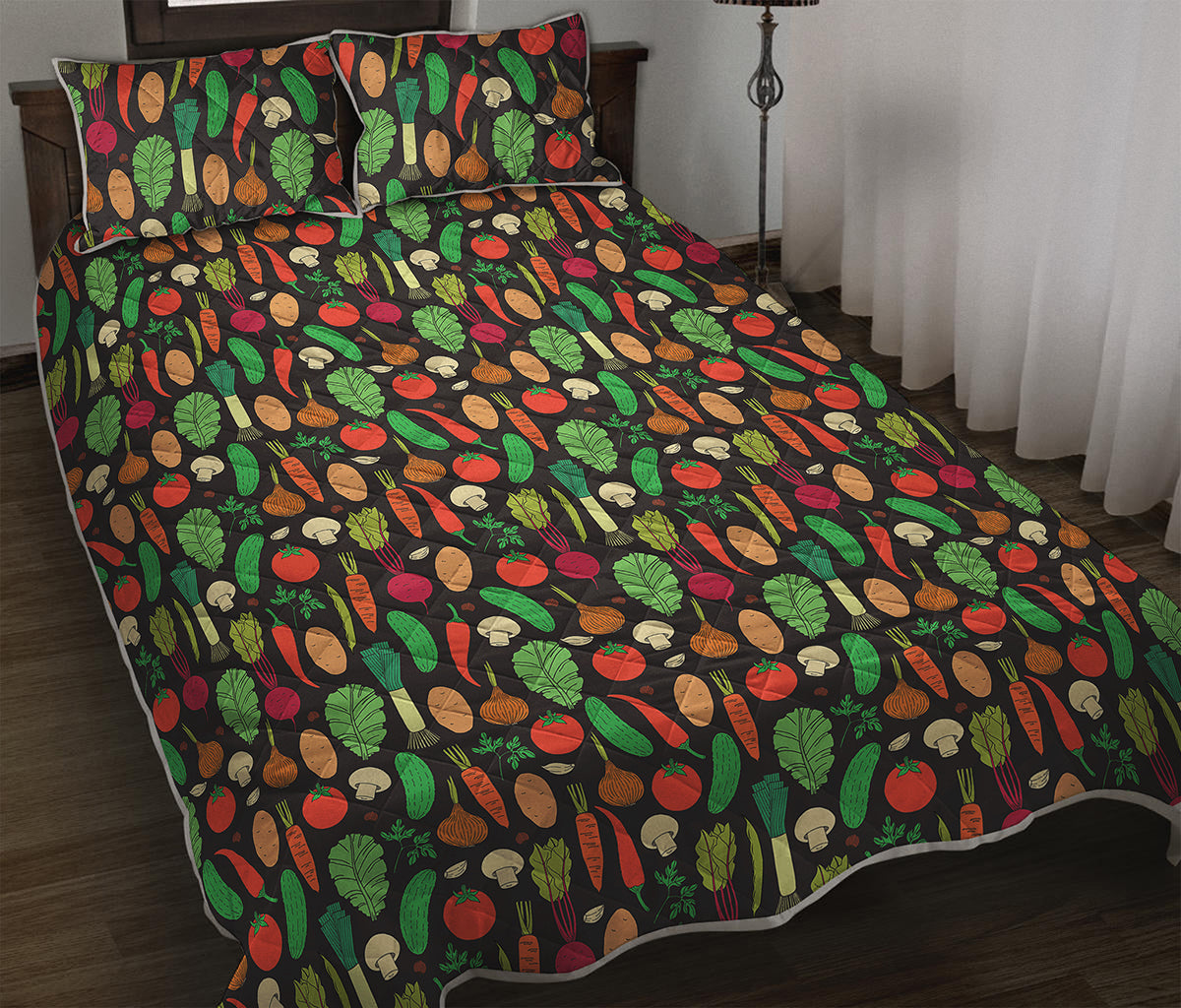 Cute Vegan Pattern Print Quilt Bed Set