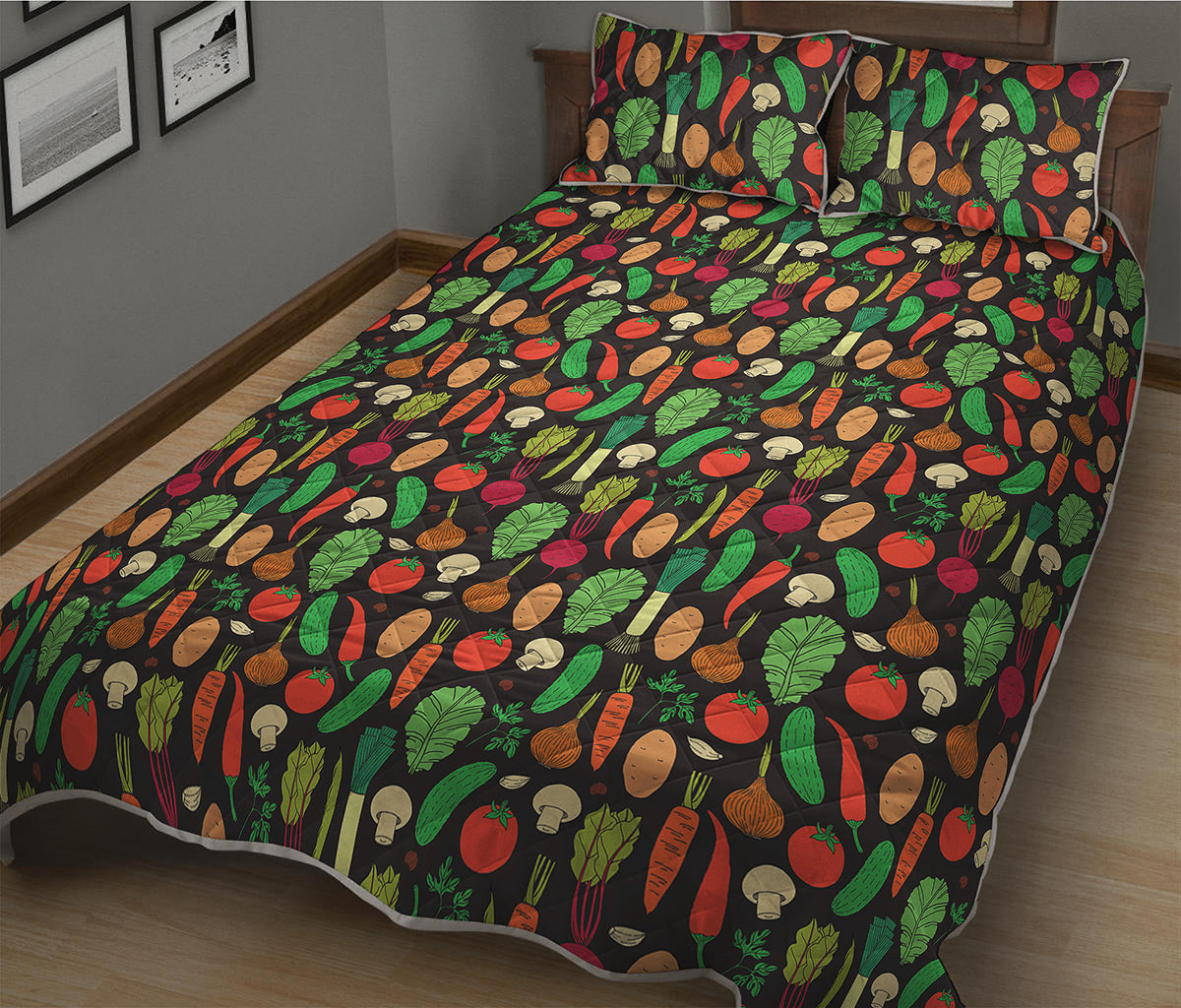 Cute Vegan Pattern Print Quilt Bed Set