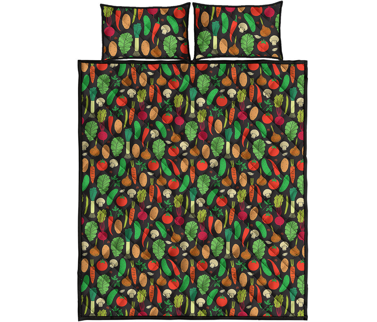 Cute Vegan Pattern Print Quilt Bed Set
