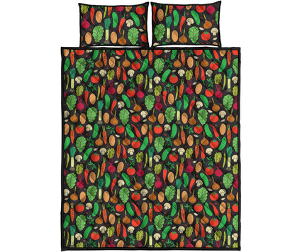 Cute Vegan Pattern Print Quilt Bed Set