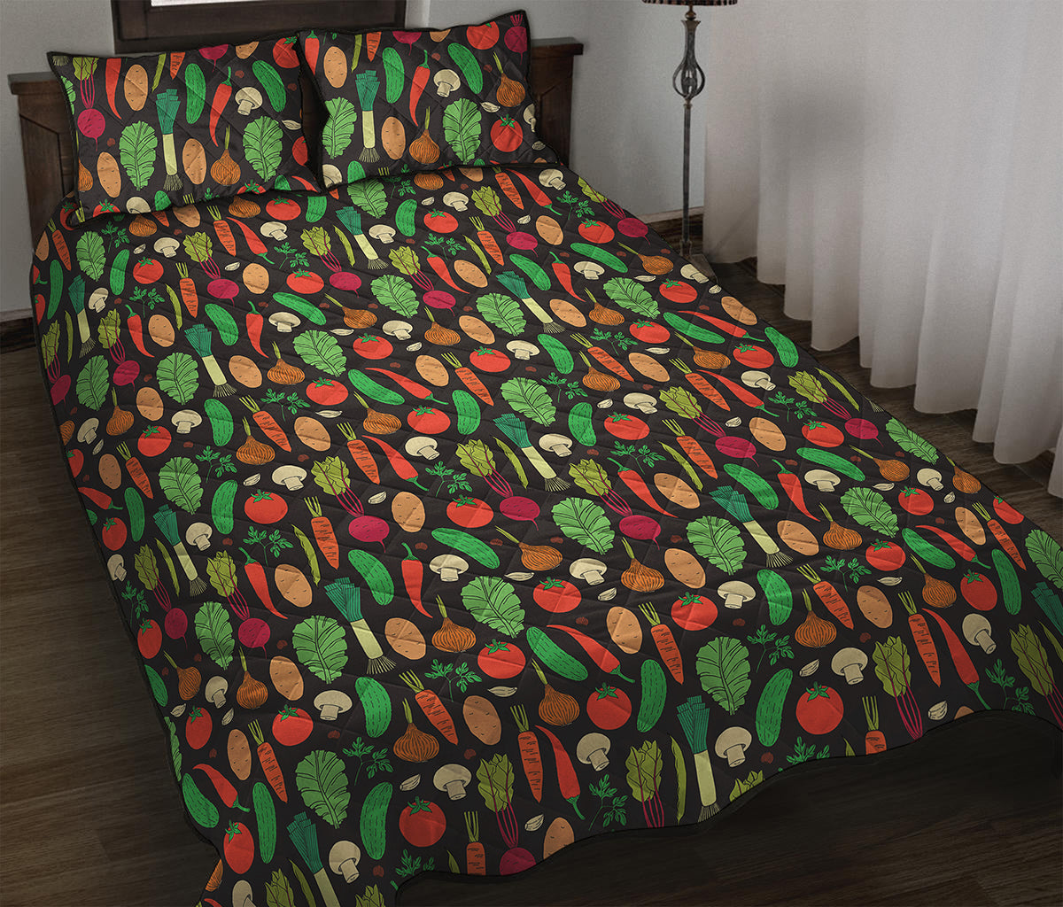 Cute Vegan Pattern Print Quilt Bed Set