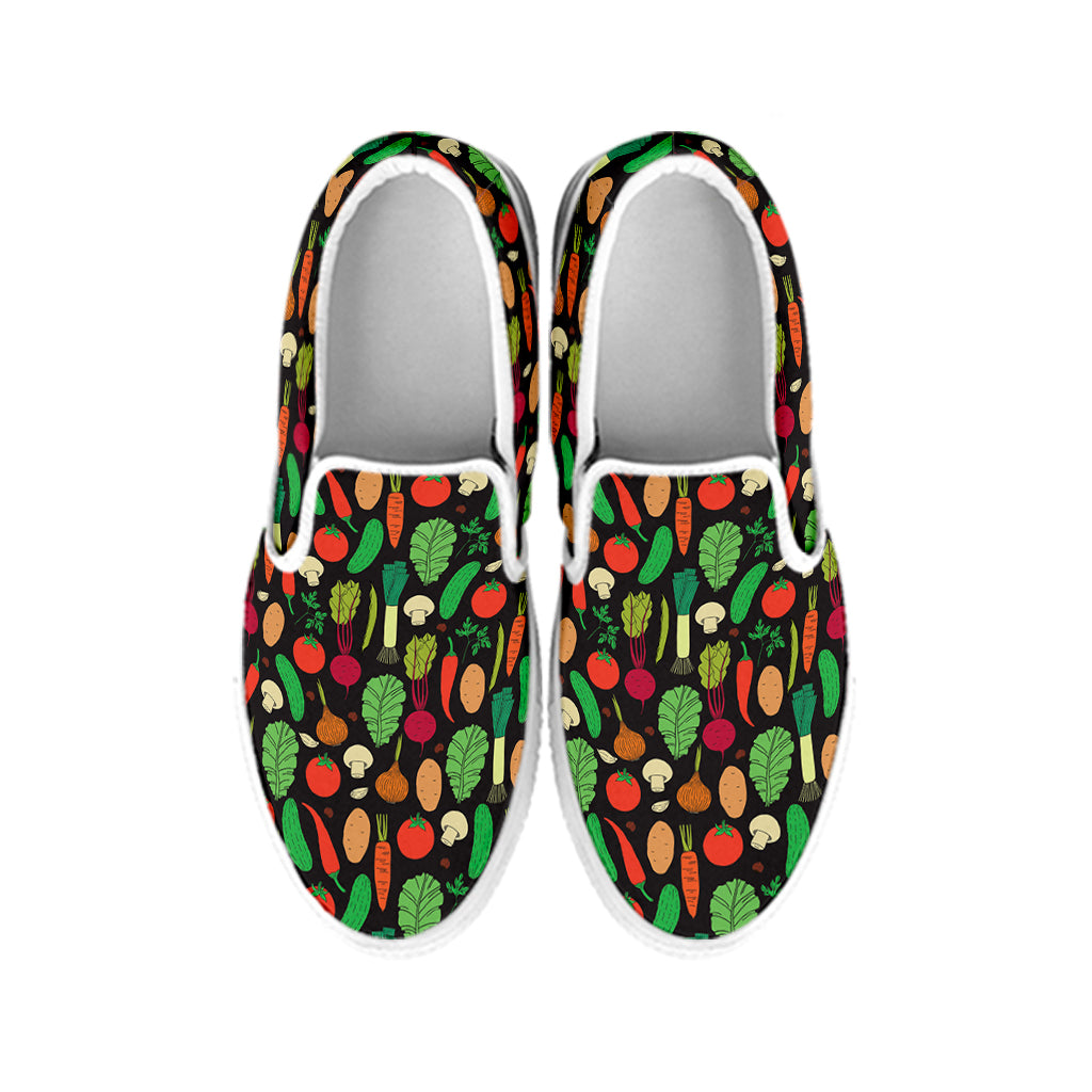 Cute Vegan Pattern Print White Slip On Shoes