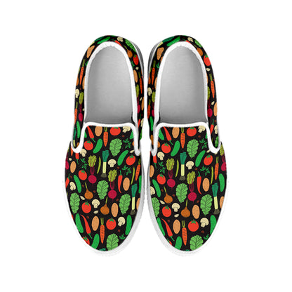 Cute Vegan Pattern Print White Slip On Shoes