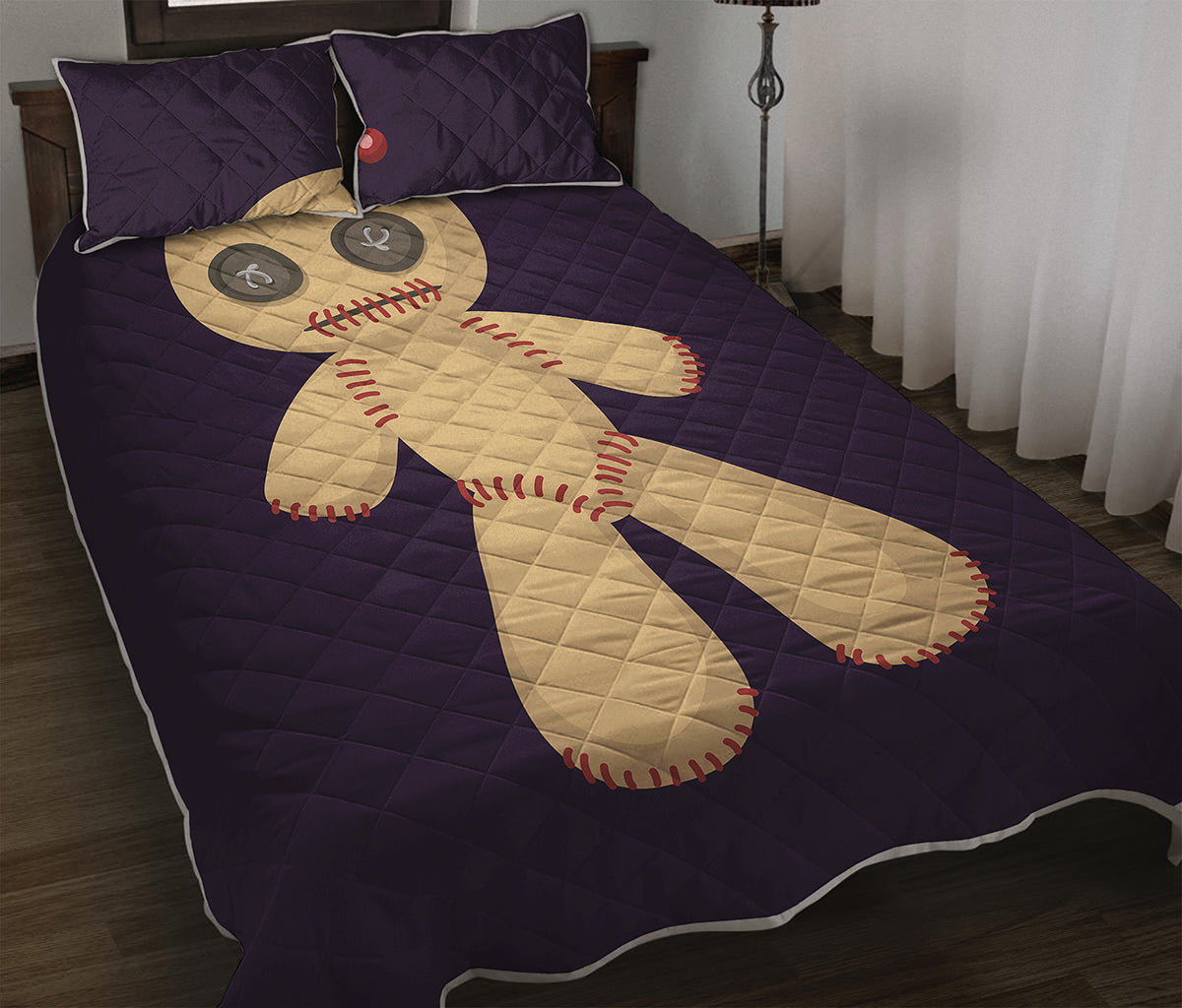 Cute Voodoo Doll Print Quilt Bed Set