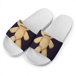 Cute Voodoo Doll Print White Slide Sandals