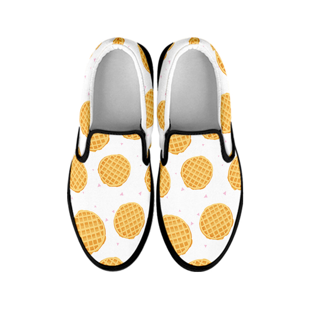 Cute Waffle Pattern Print Black Slip On Shoes