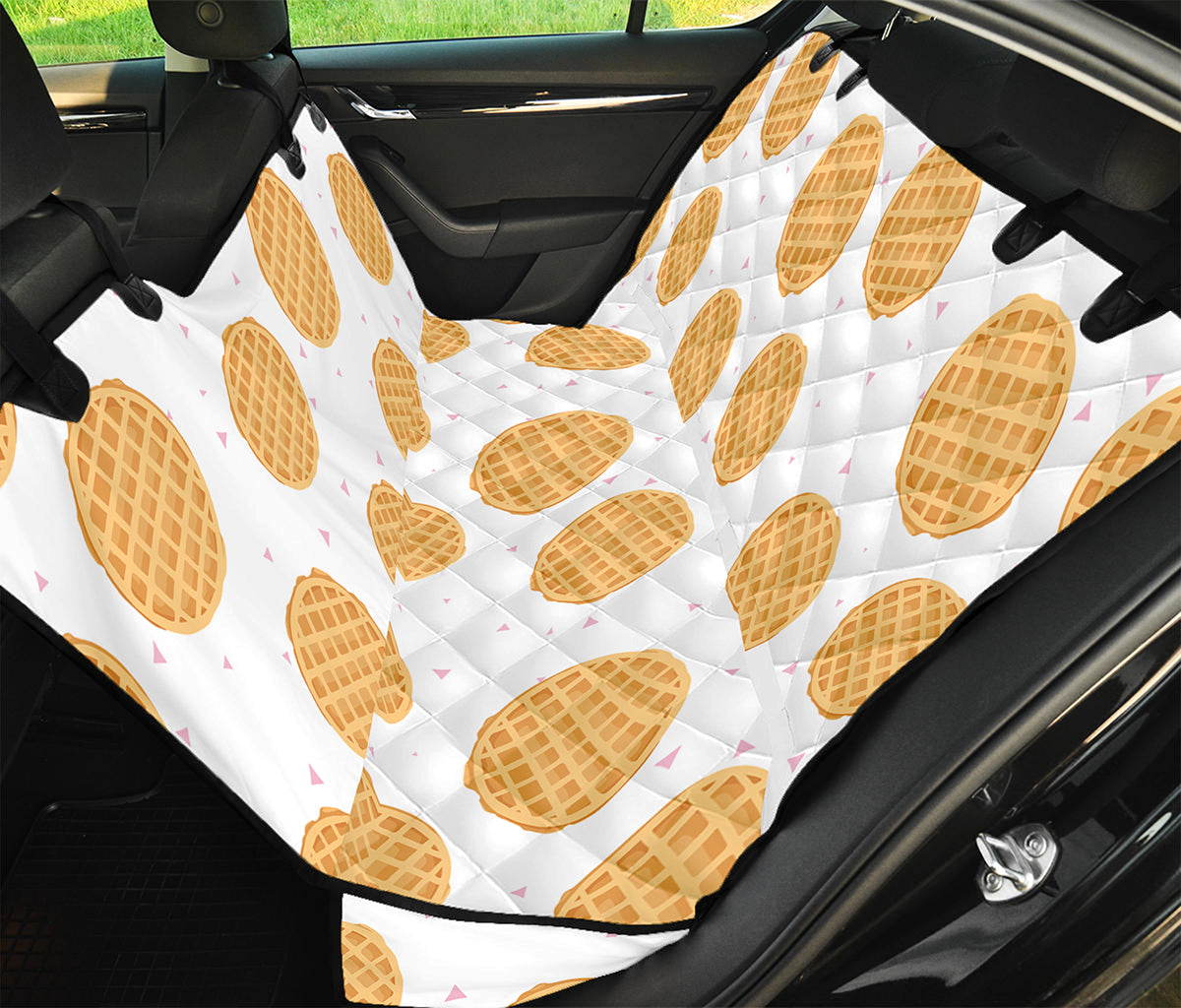 Cute Waffle Pattern Print Pet Car Back Seat Cover