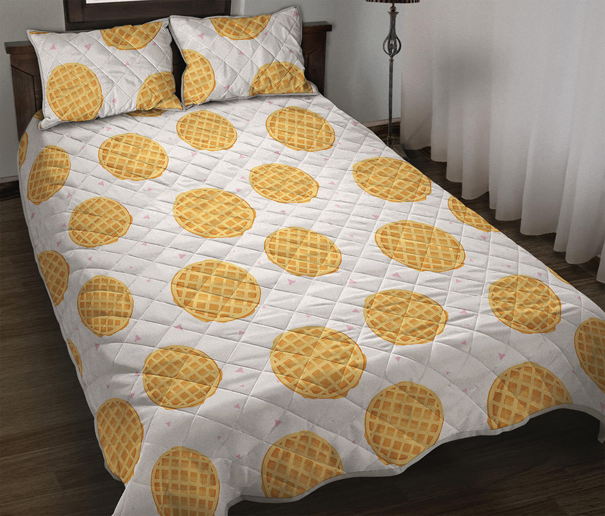Cute Waffle Pattern Print Quilt Bed Set