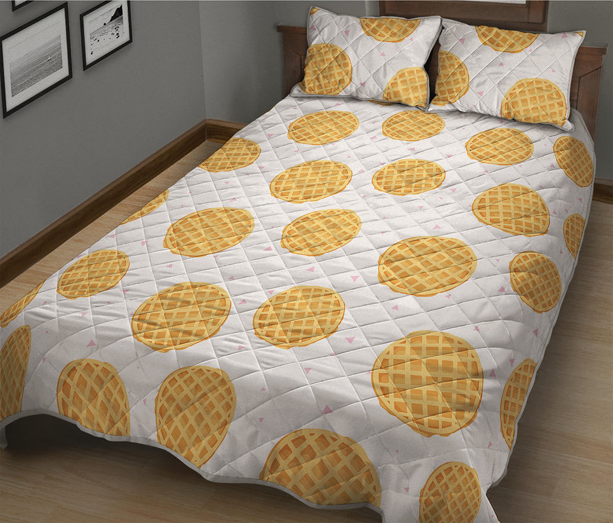 Cute Waffle Pattern Print Quilt Bed Set