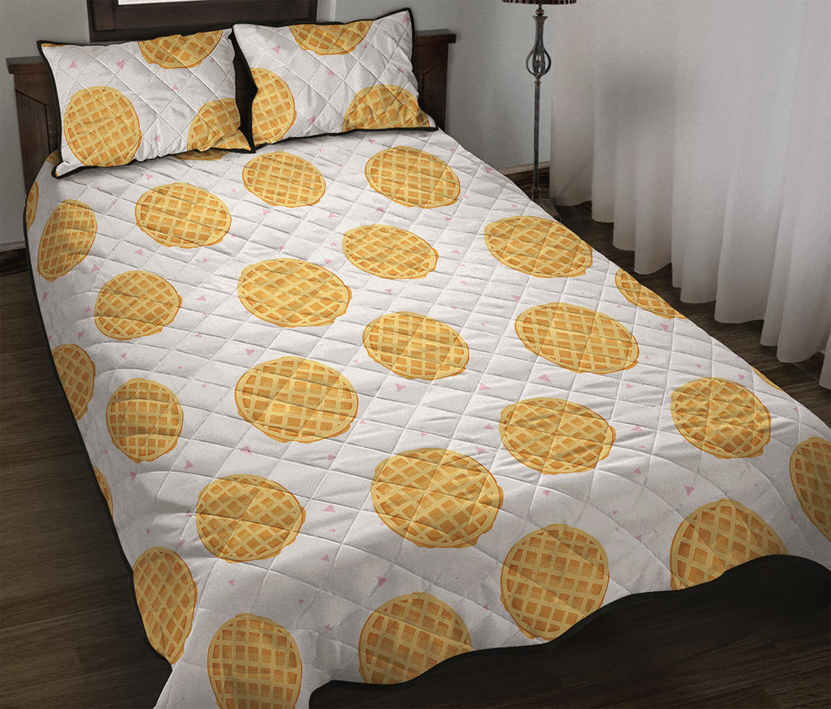 Cute Waffle Pattern Print Quilt Bed Set