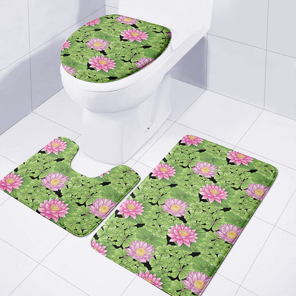 Cute Water Lily Pattern Print 3 Piece Bath Mat Set