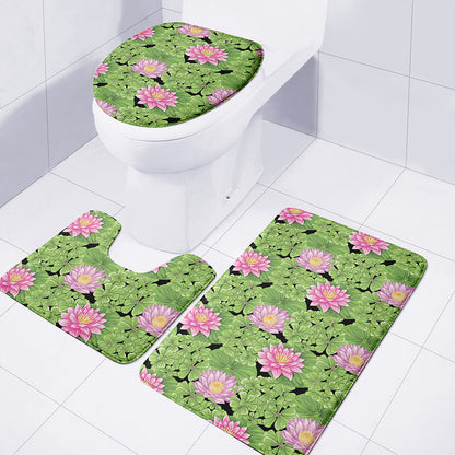 Cute Water Lily Pattern Print 3 Piece Bath Mat Set