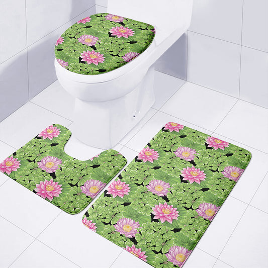Cute Water Lily Pattern Print 3 Piece Bath Mat Set
