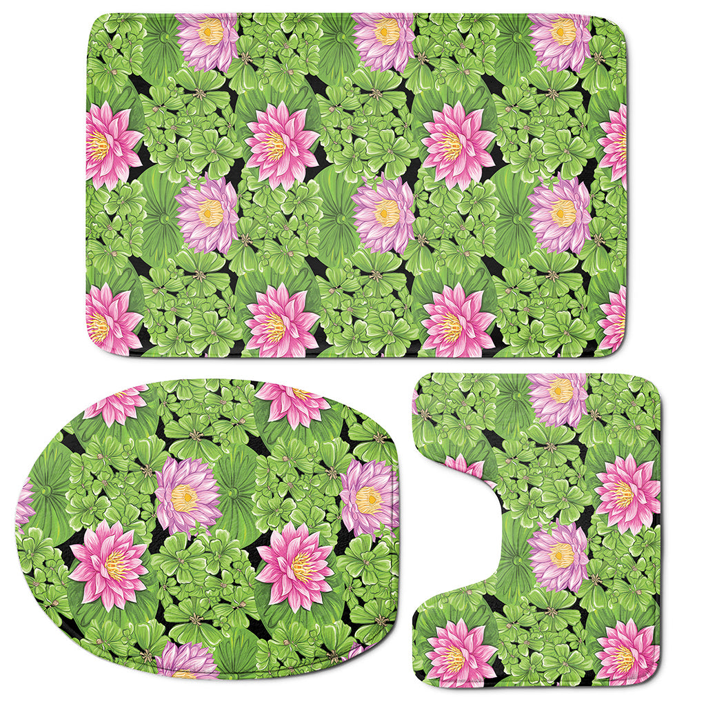 Cute Water Lily Pattern Print 3 Piece Bath Mat Set
