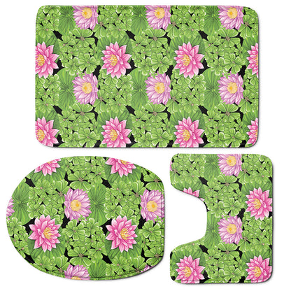 Cute Water Lily Pattern Print 3 Piece Bath Mat Set