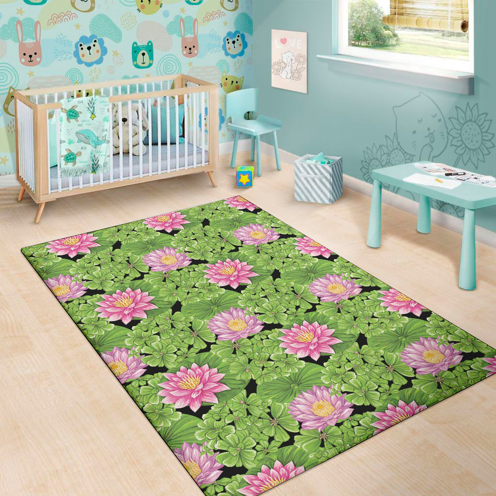 Cute Water Lily Pattern Print Area Rug