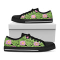 Cute Water Lily Pattern Print Black Low Top Sneakers