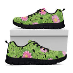 Cute Water Lily Pattern Print Black Sneakers