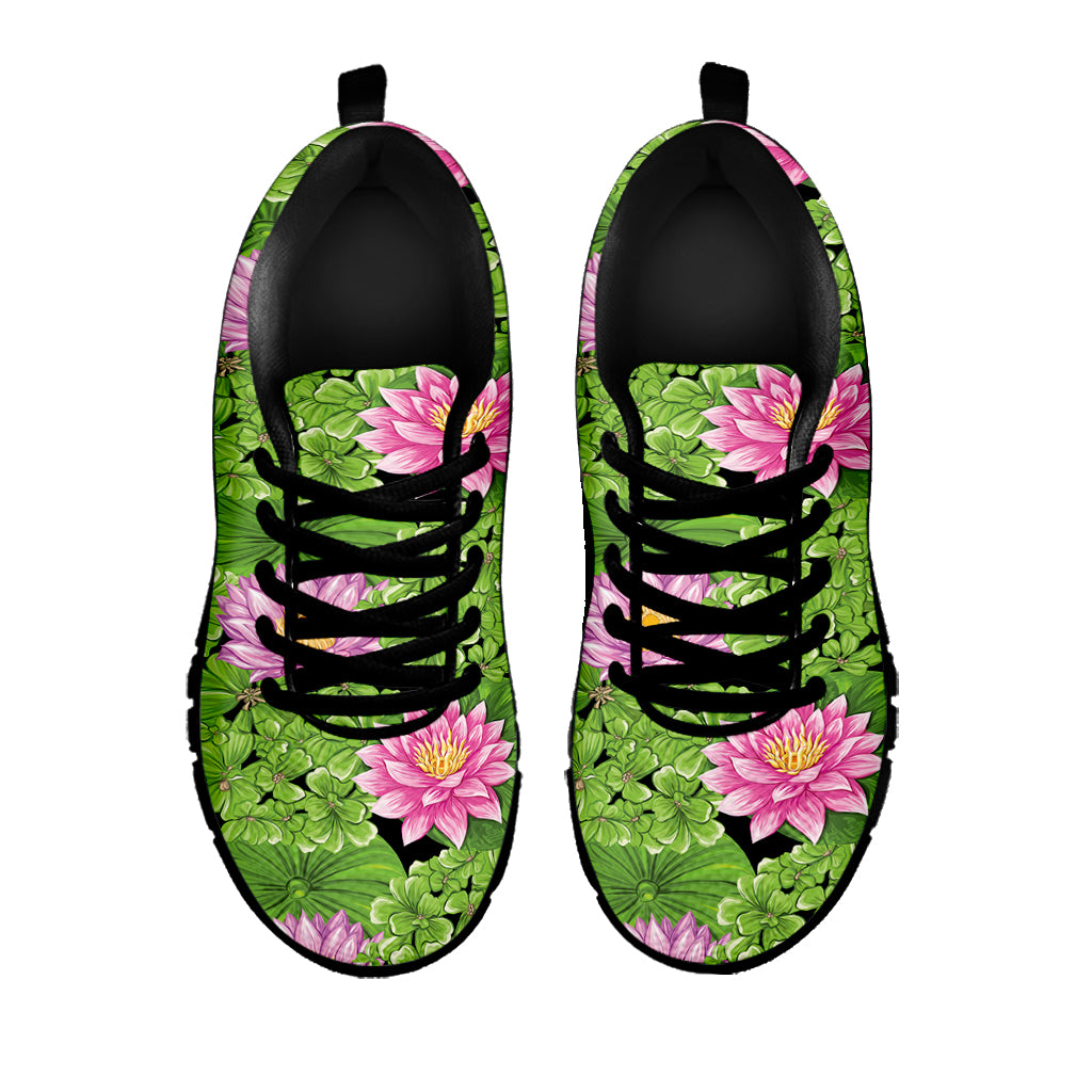 Cute Water Lily Pattern Print Black Sneakers