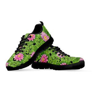 Cute Water Lily Pattern Print Black Sneakers