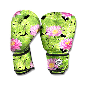 Cute Water Lily Pattern Print Boxing Gloves