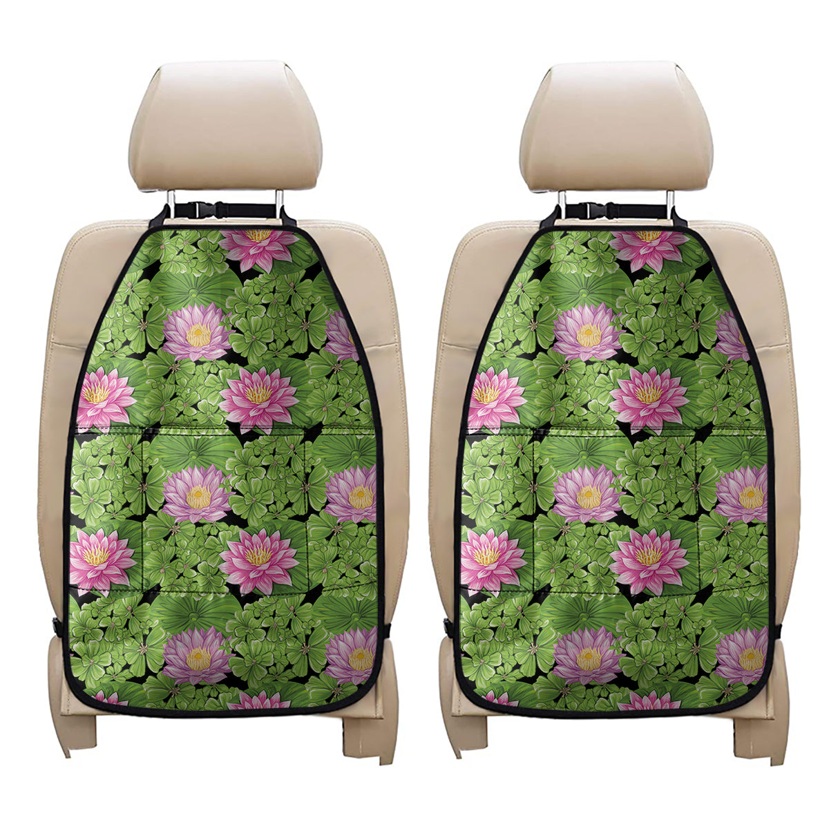 Cute Water Lily Pattern Print Car Seat Organizers