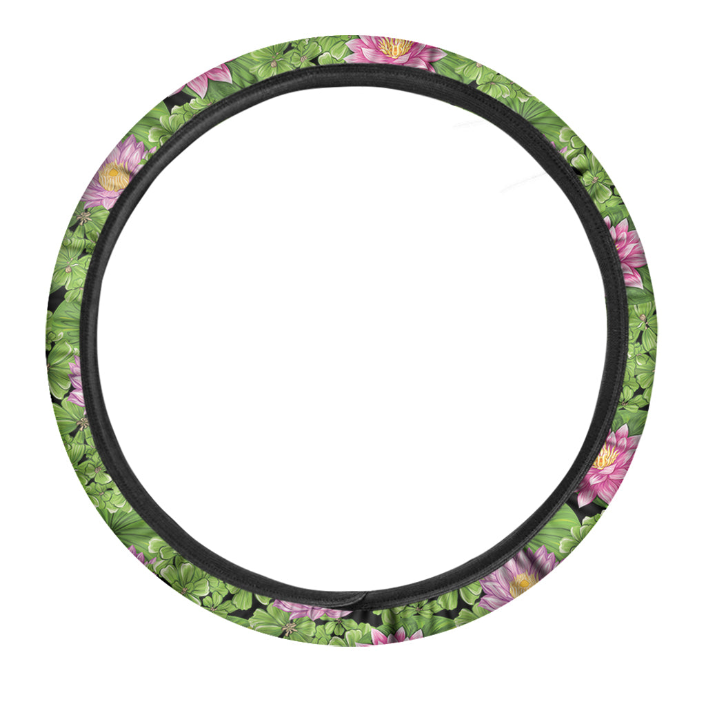 Cute Water Lily Pattern Print Car Steering Wheel Cover