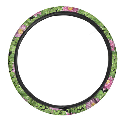Cute Water Lily Pattern Print Car Steering Wheel Cover
