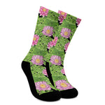 Cute Water Lily Pattern Print Crew Socks