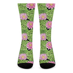 Cute Water Lily Pattern Print Crew Socks
