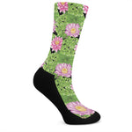 Cute Water Lily Pattern Print Crew Socks