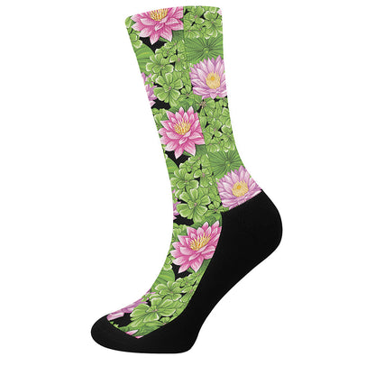 Cute Water Lily Pattern Print Crew Socks
