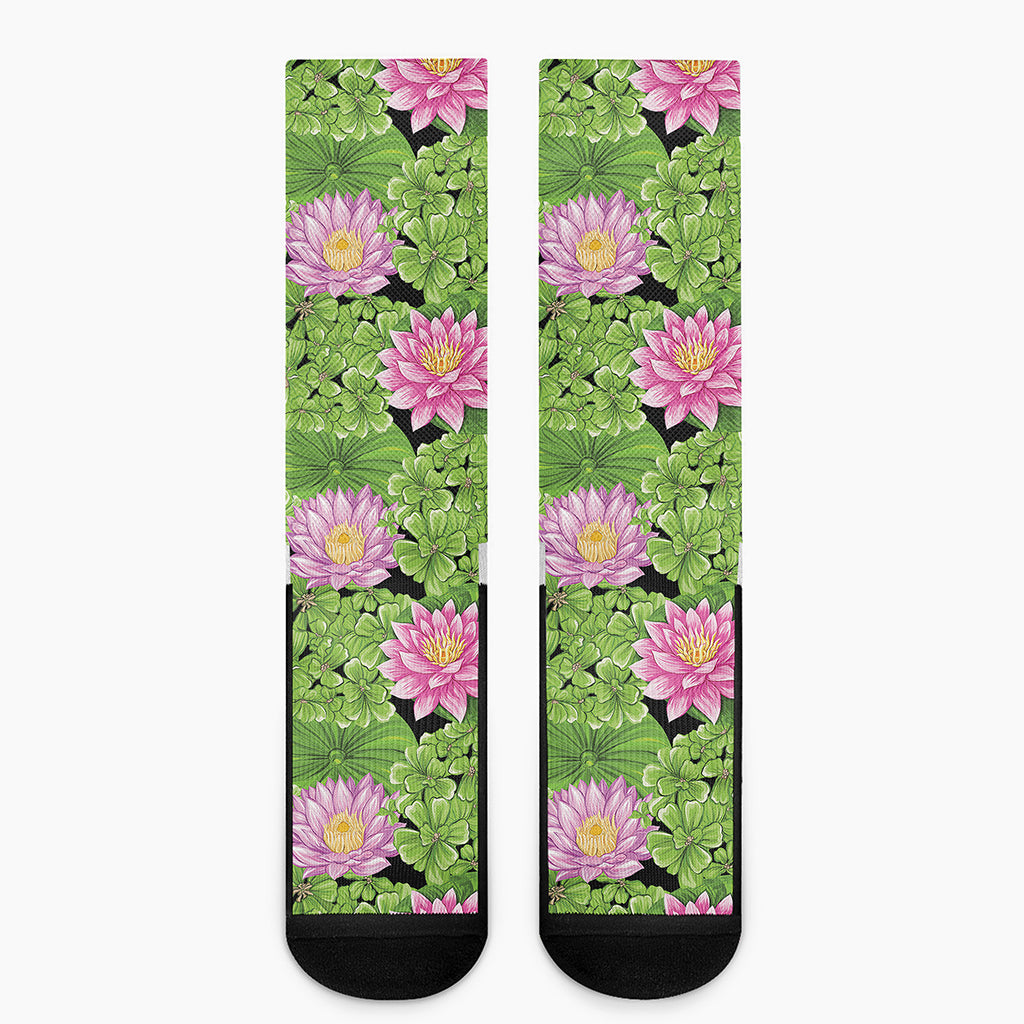 Cute Water Lily Pattern Print Crew Socks