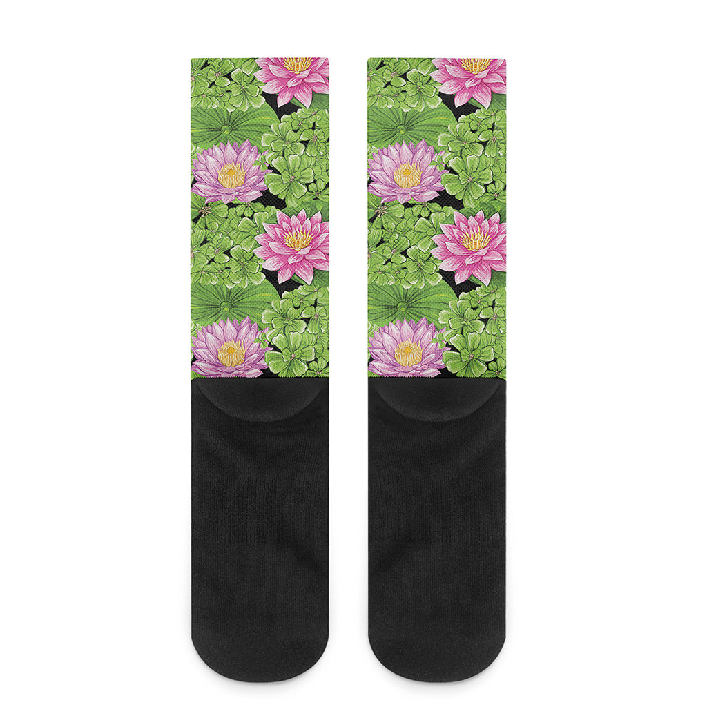 Cute Water Lily Pattern Print Crew Socks