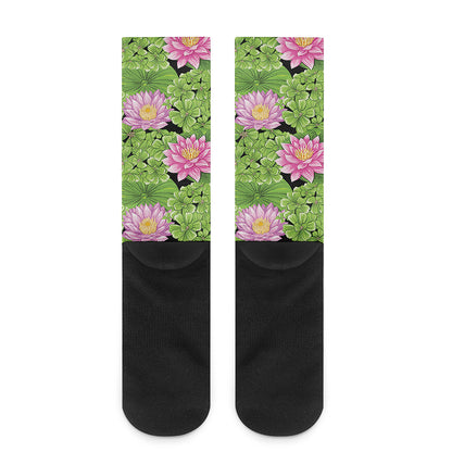 Cute Water Lily Pattern Print Crew Socks
