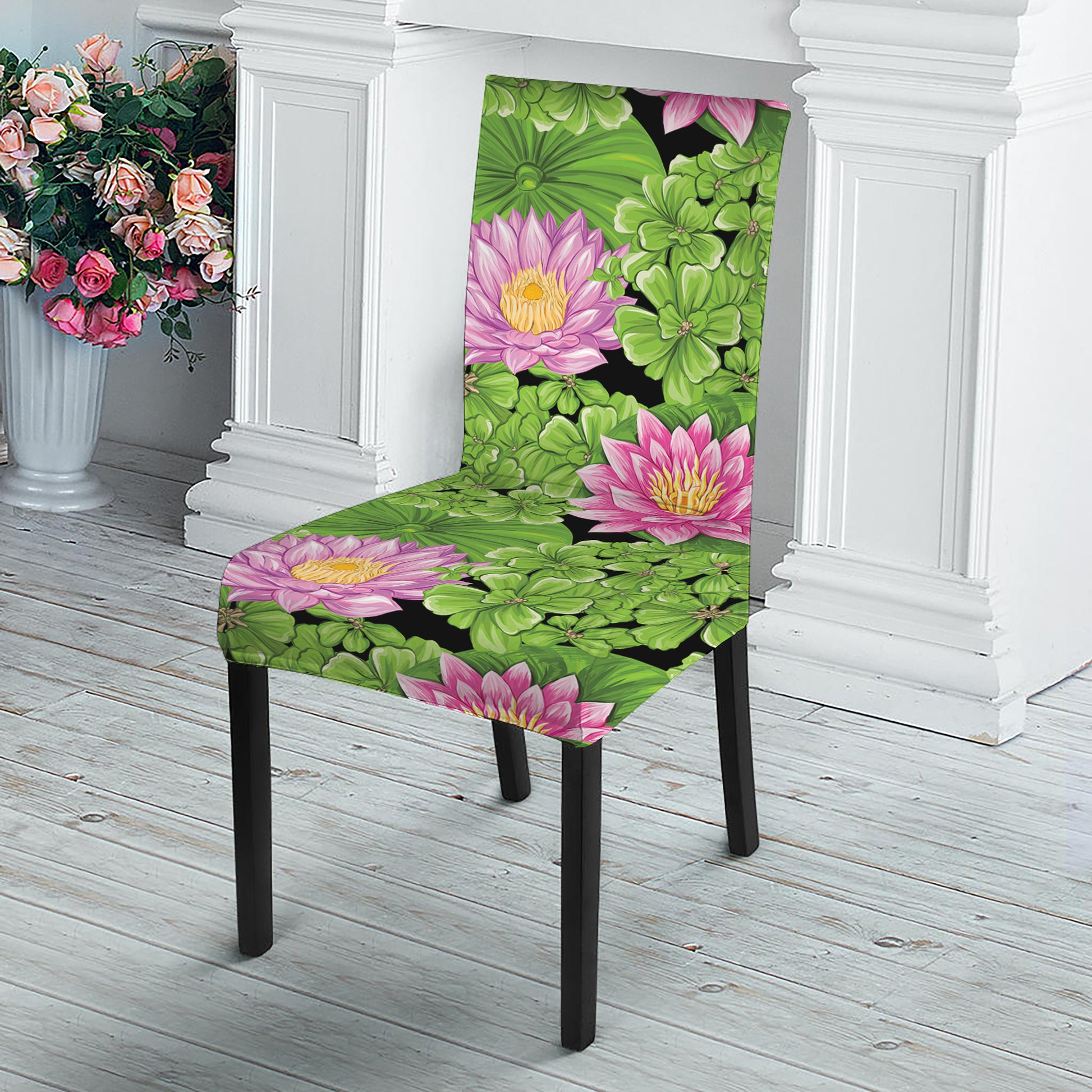 Cute Water Lily Pattern Print Dining Chair Slipcover