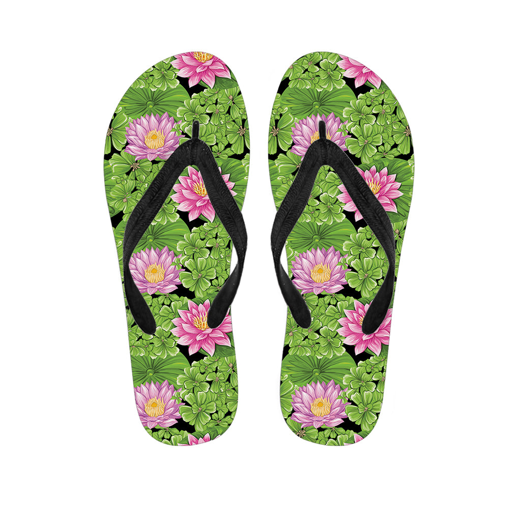 Cute Water Lily Pattern Print Flip Flops