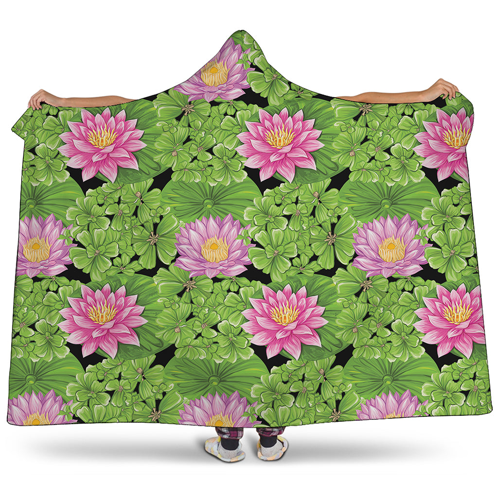 Cute Water Lily Pattern Print Hooded Blanket