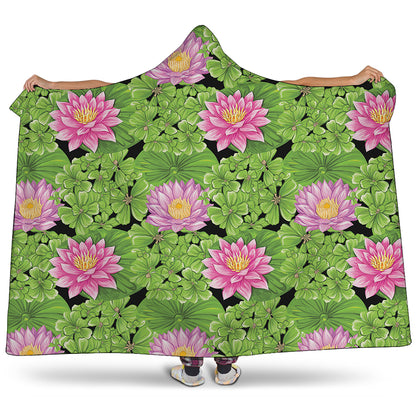 Cute Water Lily Pattern Print Hooded Blanket