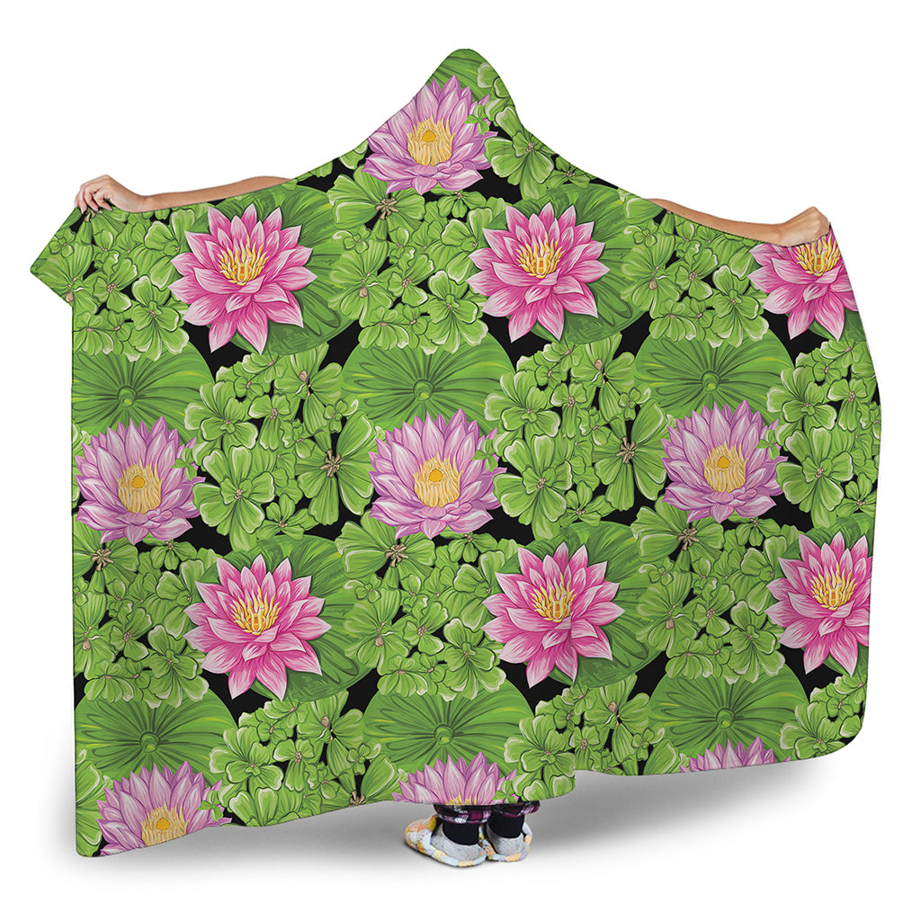 Cute Water Lily Pattern Print Hooded Blanket
