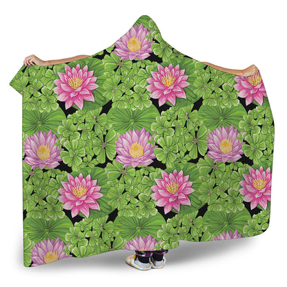 Cute Water Lily Pattern Print Hooded Blanket