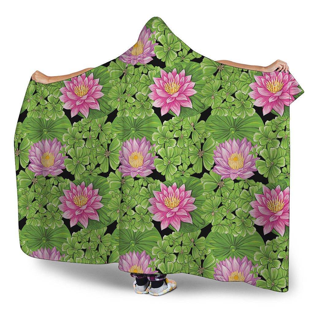 Cute Water Lily Pattern Print Hooded Blanket