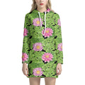 Cute Water Lily Pattern Print Pullover Hoodie Dress