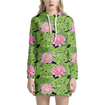 Cute Water Lily Pattern Print Hoodie Dress