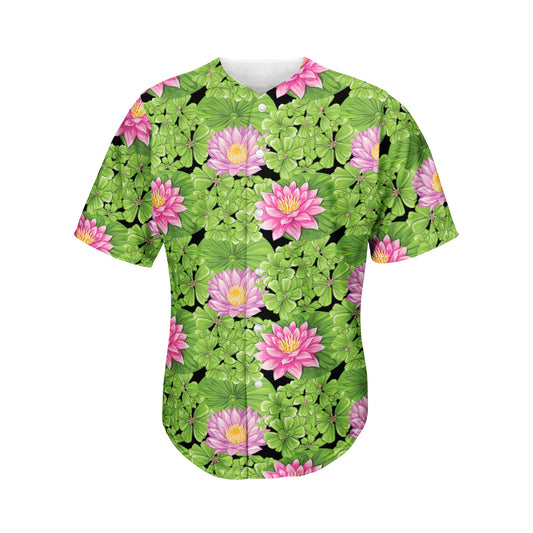 Cute Water Lily Pattern Print Men's Baseball Jersey