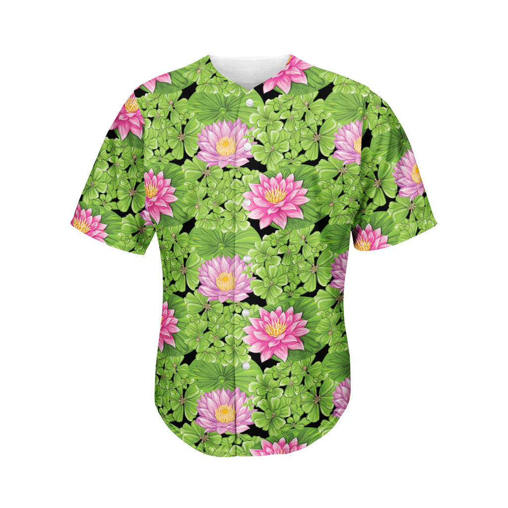 Cute Water Lily Pattern Print Men's Baseball Jersey